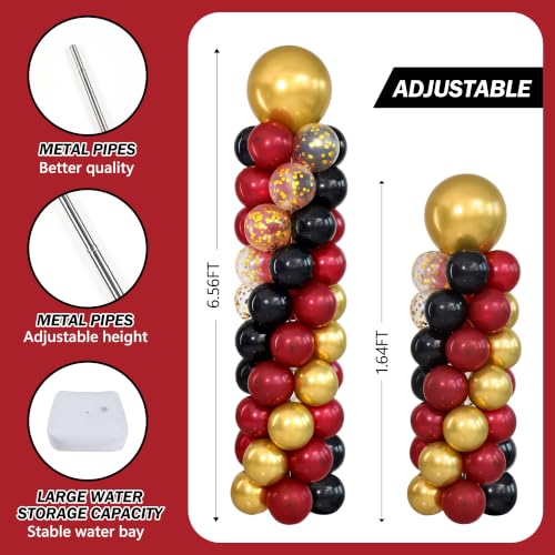 Black Burgundy Gold Balloon Column Stand Set for Party Decorations - Variation: Black Burgundy Gold