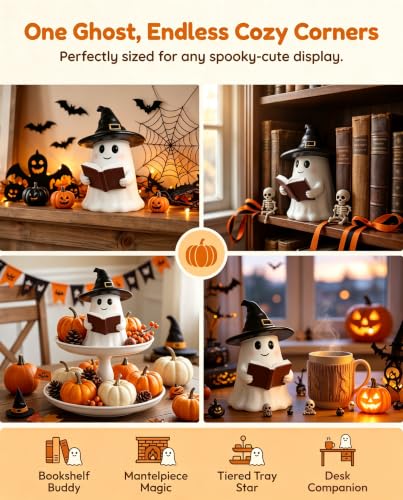 Small Reading Ghost Figurine Halloween Indoor Decor Cute Home Decoration