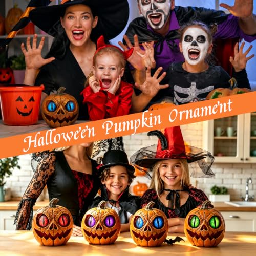 Halloween Pumpkin Decor Spooky Resin Figurine - Purple Eye Variant