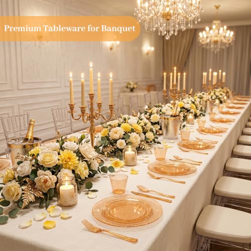 Orange Glitter Plastic Dinnerware Set for 50 Guests - 350 Pieces - Disposable Party Plates, Cups, Silverware & Napkins