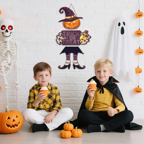 Halloween Door Decorations Pumpkin Witch Sign for Front Door & Yard