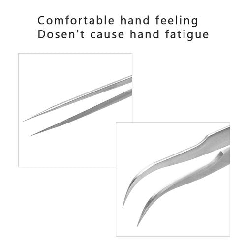 EMEDA Eyelash Extension Tweezers 2 Pieces VETUS Straight and J Curved Tweezers for Eyelash Extensions Precision Lashing Tweezers Professional Tools for Isolation Classic Volume Lash Extensions