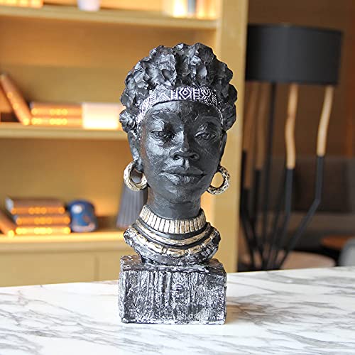 African Woman Head Statue Home Decor - Black W Variation, Handcrafted Sculpture