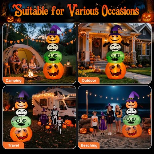 Halloween Stacked Pumpkins Inflatable Yard Decor with Lights - Spooky Outdoor Halloween Decoration