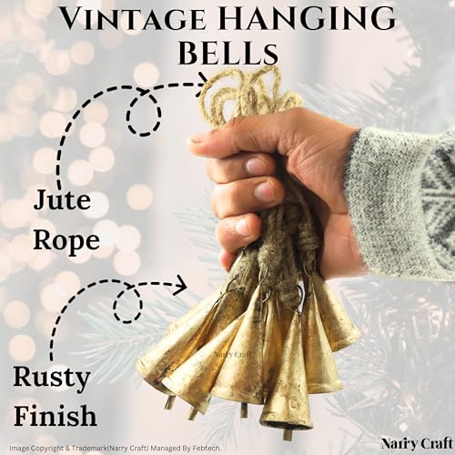 15 Pcs Rustic Jingle Bell Clusters on Rope - Handmade Christmas Decor Set