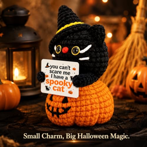 Halloween Black Cat Decor Baskets - Hand Crocheted Spooky Cat Halloween Ornament