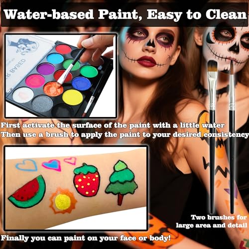 15-Color Halloween Face & Body Painting Kit Washable & Quick Drying