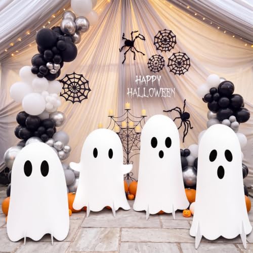Halloween Ghost Cardboard Cutouts Set - Rustic Farmhouse Decor, 27.56 Inches, 4 Pieces - Variation: Ghost