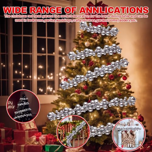 Mixed Silver Christmas Ball Garland Set - 15 Ft Decor, 2 Pcs