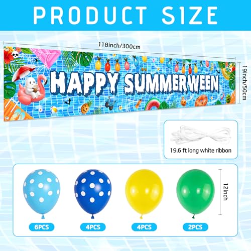 Summerween Pool Party Banner with Balloons - Outdoor Indoor Halloween & Summer Decor