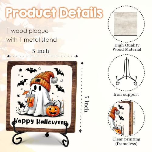 Cute Ghost Halloween Wooden Plaque with Metal Support - Home & Office Decor