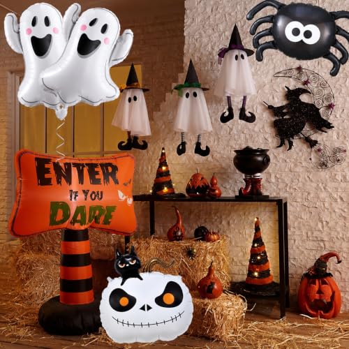 Halloween Foil Balloon Set - Ghost Spider Boo and Pumpkin Decorations, 9 Pieces