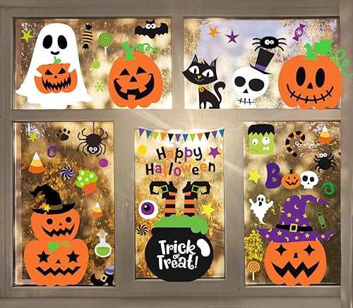 Halloween Window Clings Set - 6 Sheets, Ghost & Pumpkin Decals for Glass & Surfaces