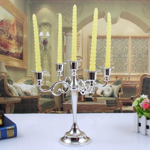 Silver Candle Candelabra for Pillar and Taper Candles 10.6 Inch Tall - Elegant 5-Light Decor