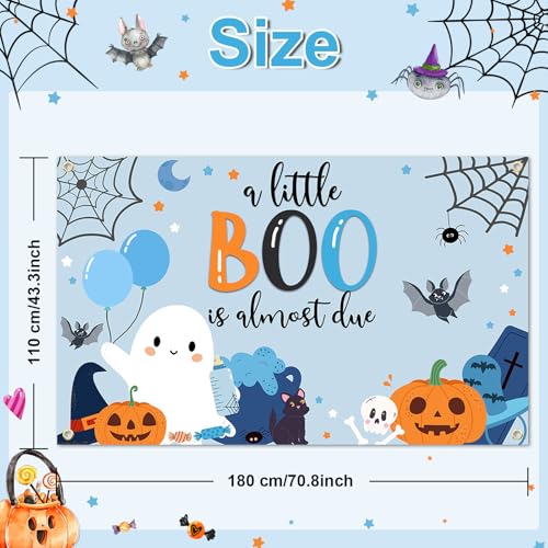 Blue Halloween Baby Shower Banner 6x3.6 ft Ghost Pumpkin Bats Decorations