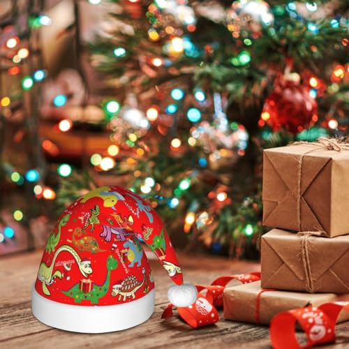 Unisex Dinosaur Pattern Christmas Hat - Black Kids Santa Xmas Headwear