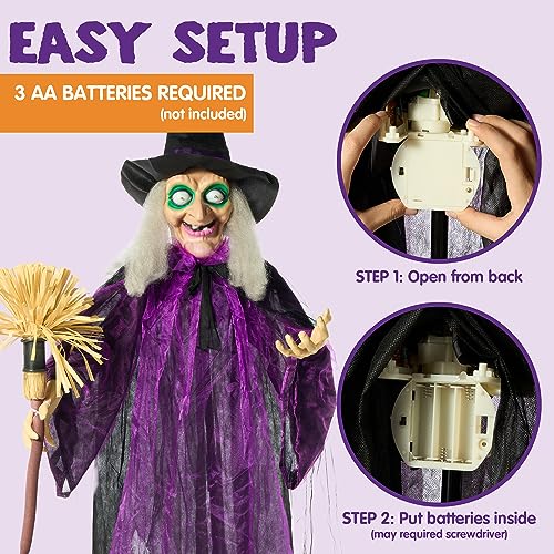 Purple Outdoor Halloween Animatronic Witch - Life Size with LED Eyes & Creepy Sound