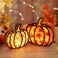 Lighted Wooden Pumpkin Lanterns Set - Fall Harvest Decor for Home & Thanksgiving