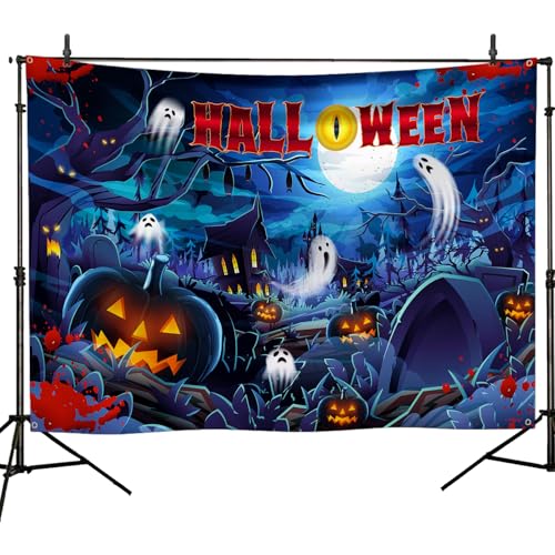 Navy Blue Halloween Banner - 185x110cm Haunted Tombs & Ghosts Photo Background