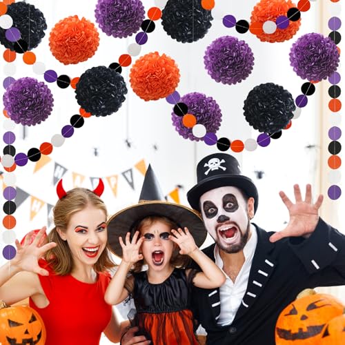 Halloween Decorations Party Black Purple Orange Tissue Paper Pom Poms - Orange Variation