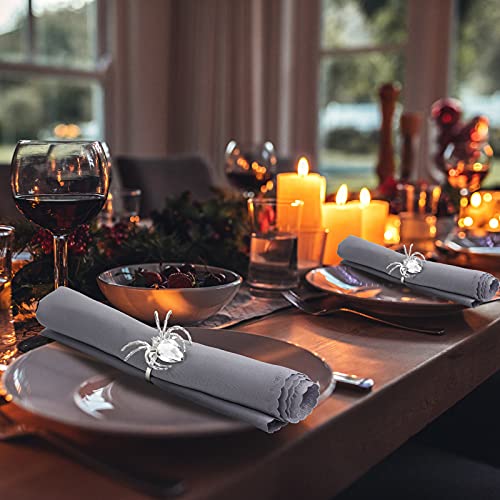 Halloween Metal Spider Napkin Rings - Silver, Set of 8