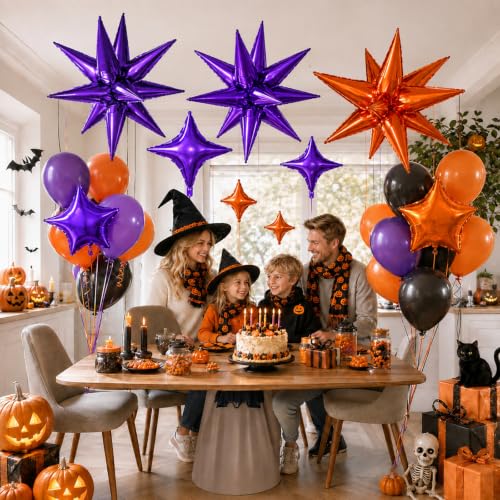 Purple Orange Star Balloon Set - Halloween & Party Decor, 14 pcs