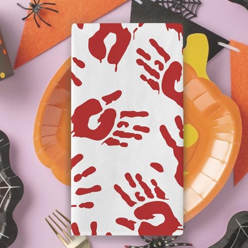 Halloween Bloody Hand Prints Kitchen Dish Towels Set of 2 - Help Me