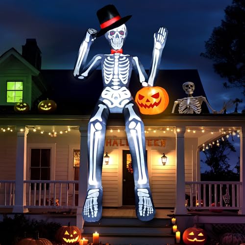 12FT Giant Skeleton Inflatable Halloween Decoration with LED Lights Outdoor