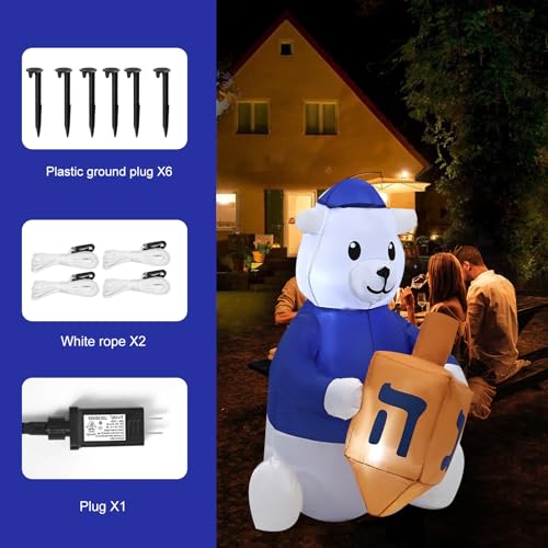 4ft Outdoor Inflatable Hanukkah Polar Bear with LED Lights and Stakes