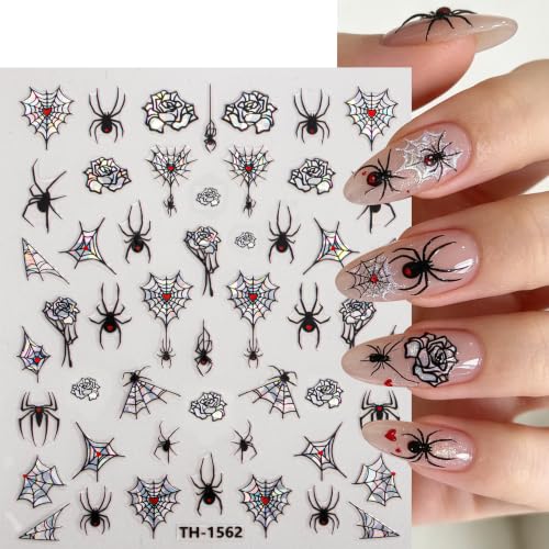 Halloween Nail Stickers 5D Self-Adhesive Spider Web & Rose Floral Decals - Style08