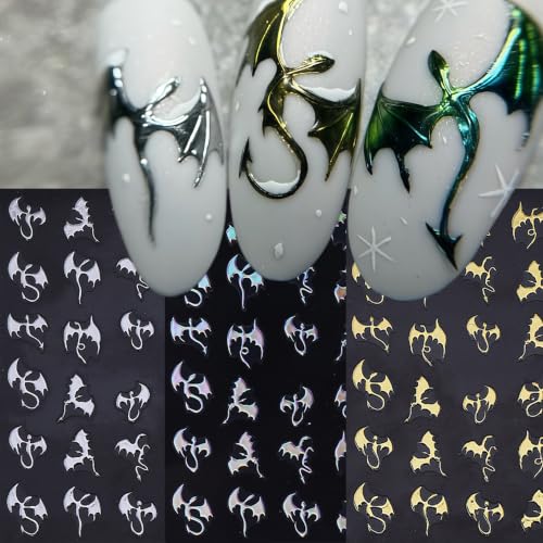 Halloween Dragon Nail Stickers 6 Sheets Gothic Holographic Nail Decals - Bat & Y2K Design