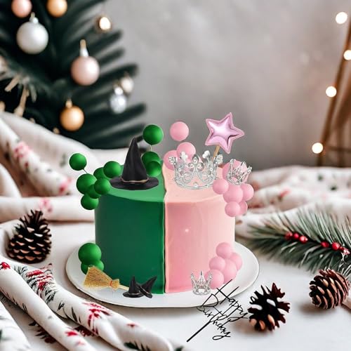 Witch Cake Topper Set with Hats Crowns Brooms & Ball Decorations for Halloween & Birthday Parties