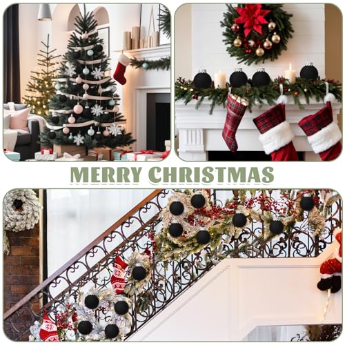 Black Velvet Flocked Christmas Ornaments Set - 30PCS, 2.36 Inch
