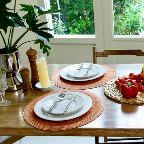 FunWheat Pumpkin Orange Braided Placemats Set of 4 - 15 Inch Washable Non-Slip Table Mats for Fall Decor