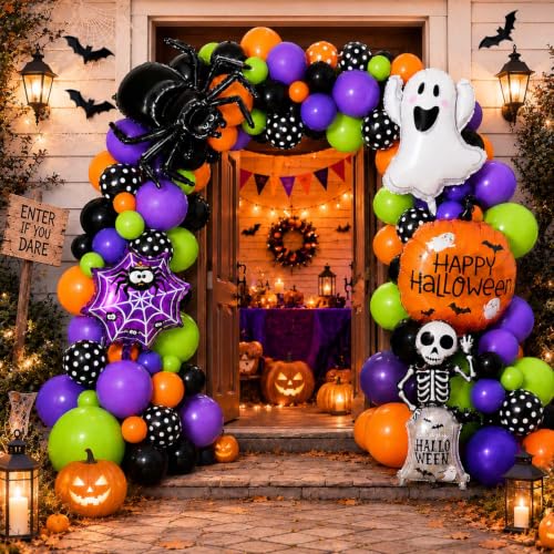 Halloween Balloon Arch Kit with Ghost Spider Pumpkins Foil Balloons