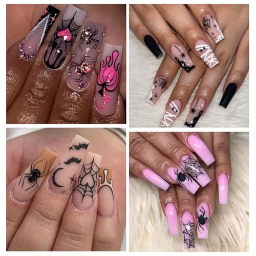 Halloween Nail Stickers Ghost Spider Web Decals - Self-Adhesive Nail Art