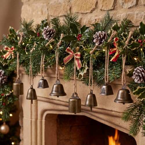 Innovative Style Bronze Christmas Bell Set - Rustic Vintage Ornaments with Jute Rope