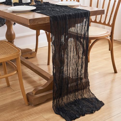 Black Cheesecloth Table Runner 2 Pack 10FT Boho Decor for Halloween New Year Graduation