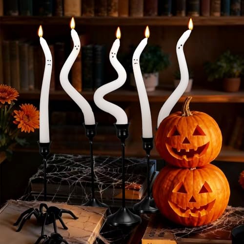 Halloween Ghost Taper Candles Set - Funny Twisted Wax Decorations for Home & Parties