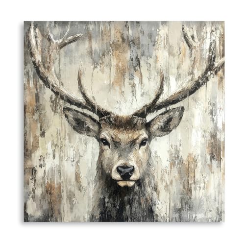 Deer Wall Art Canvas - Woodland Animal Poster for Country Bedroom & Kitchen 24x24 - Deer