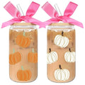 2 Pack 16oz Pumpkin Glass Tumbler Cups with Lids & Straws - Halloween Gift Set