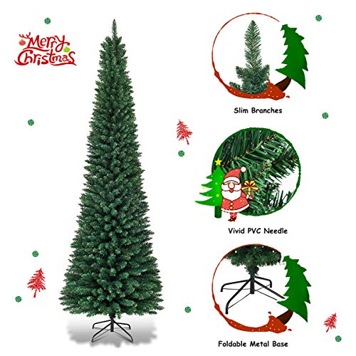 7FT Slim Christmas Tree with Metal Stand - Indoor & Outdoor PVC Decoration