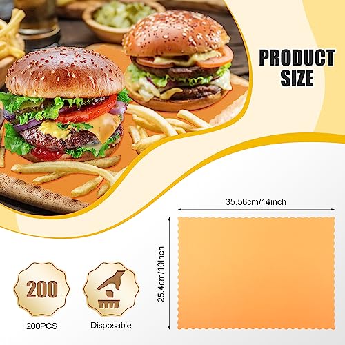 Disposable Paper Placemat with Scalloped Edges - Orange, 200 Pack, 10 x 14 Inch