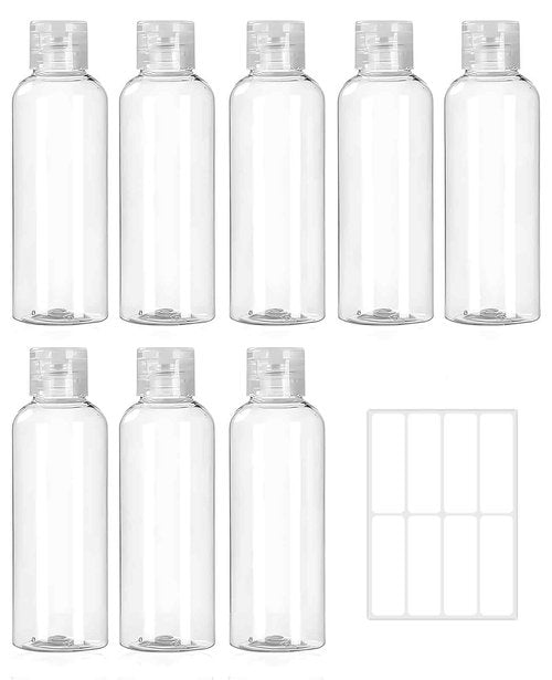 DAWZMR 8 Pack 3.4 oz (100 ml) Plastic Travel Bottles for Toiletries, TSA Approved Leak Proof Small Clear Bottles with Labels