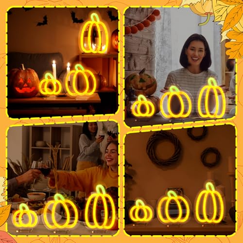 3-Pack Fall Pumpkin Neon Signs LED Halloween Lights for Window Decor
