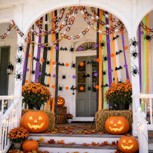 Halloween Paper Chain Set with Spider Bat Garlands - 700 Sheets, Patterned Decor, Printed Halloween 700Pc