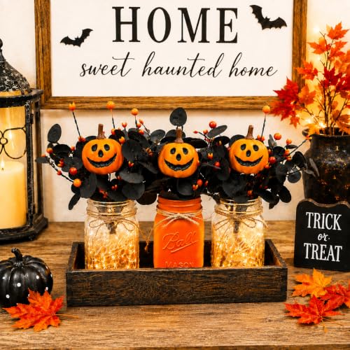 Lighted Halloween Pumpkin Mason Jar Centerpiece for Home Decor