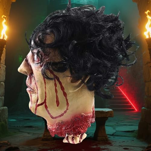 Halloween Severed Zombie Head Decorations - Bloody Latex Hanging Prop - Variation A