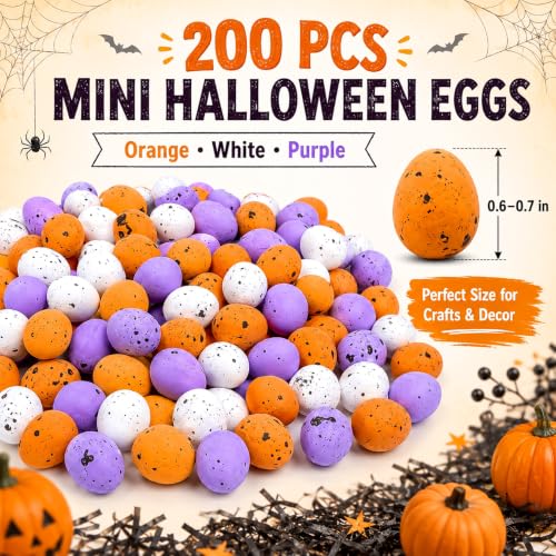 Halloween Foam Eggs Set - Mini Orange White Purple Decor, 200 Pcs