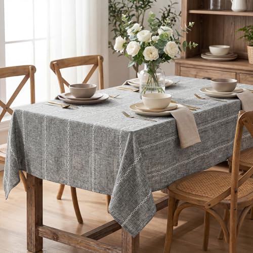 Grey Rectangular Tablecloth 60x84 Inch Farmhouse Dining Decor - Horaldaily